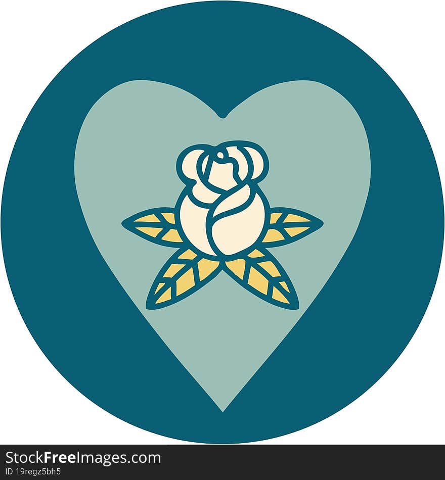 Tattoo Style Icon Of A Heart And Flowers