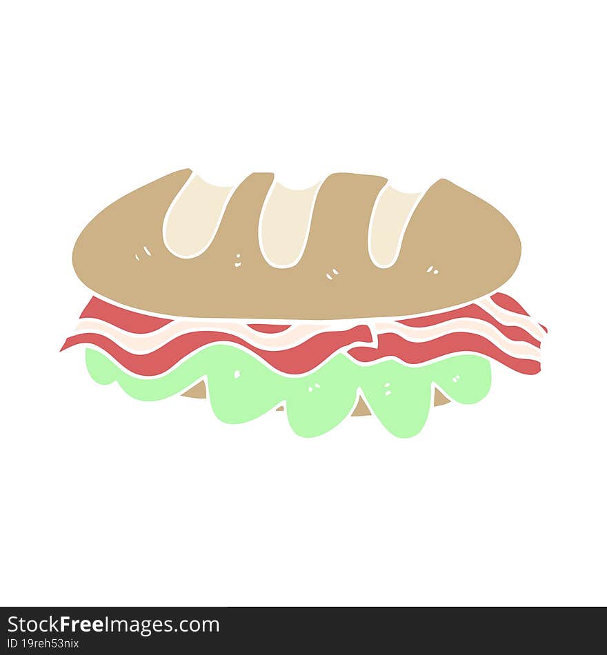 Flat Color Illustration Of A Cartoon Huge Sandwich