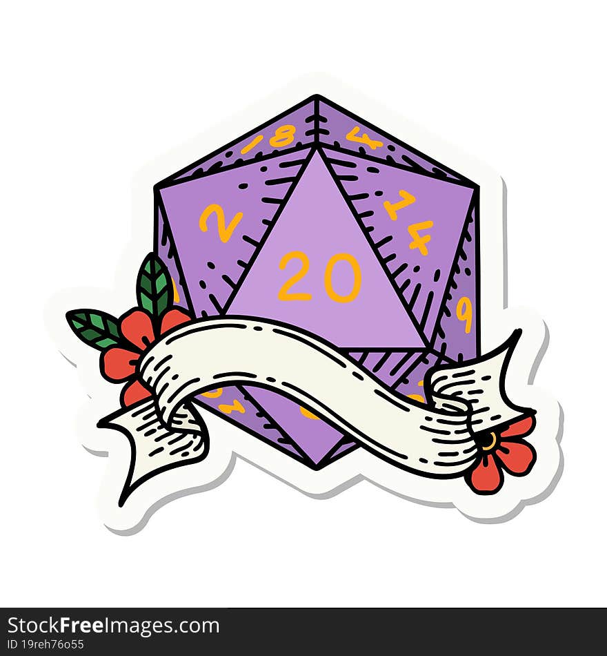 natural twenty D20 dice roll sticker