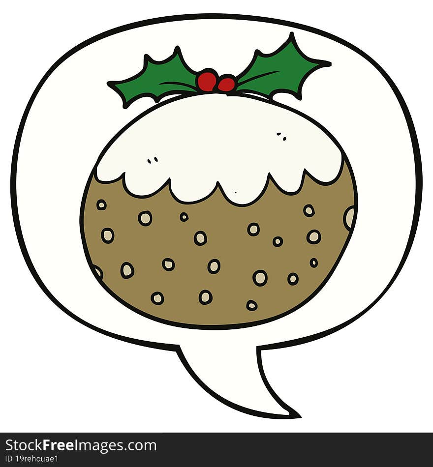 cartoon christmas pudding with speech bubble. cartoon christmas pudding with speech bubble