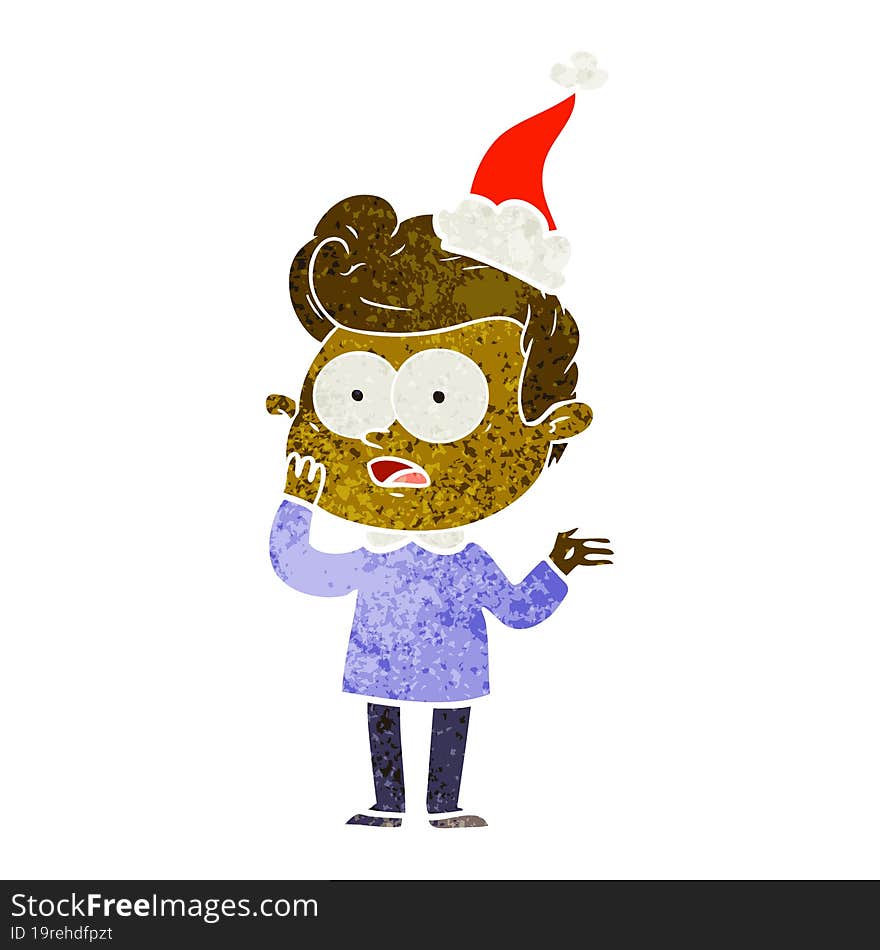 retro cartoon of a staring man wearing santa hat