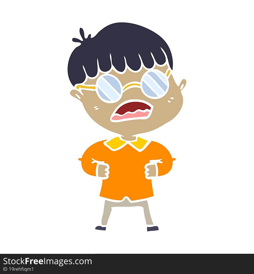 Flat Color Style Cartoon Boy Wearing Spectacles