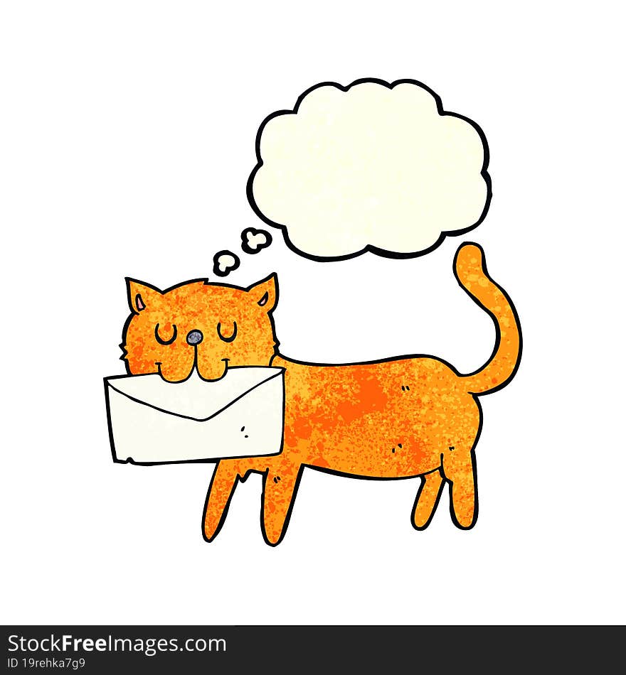 Cartoon Cat Carrying Letter With Thought Bubble