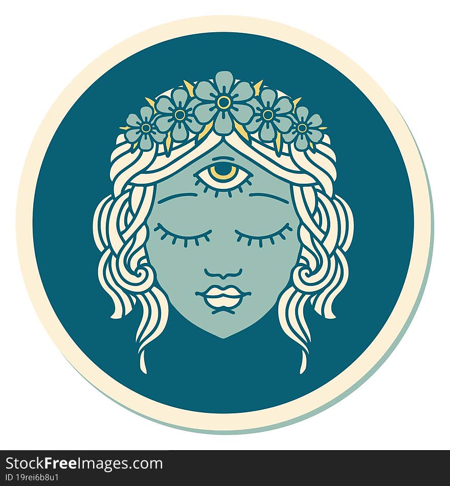 tattoo style sticker of female face