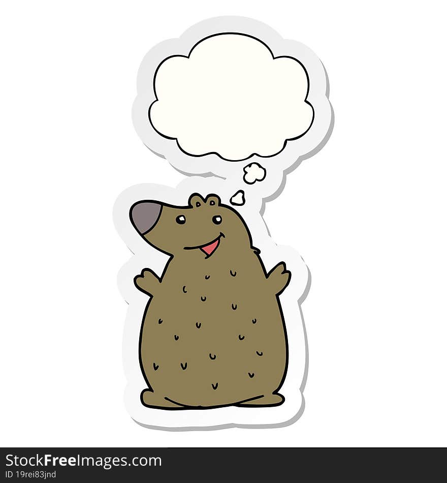 cartoon happy bear and thought bubble as a printed sticker