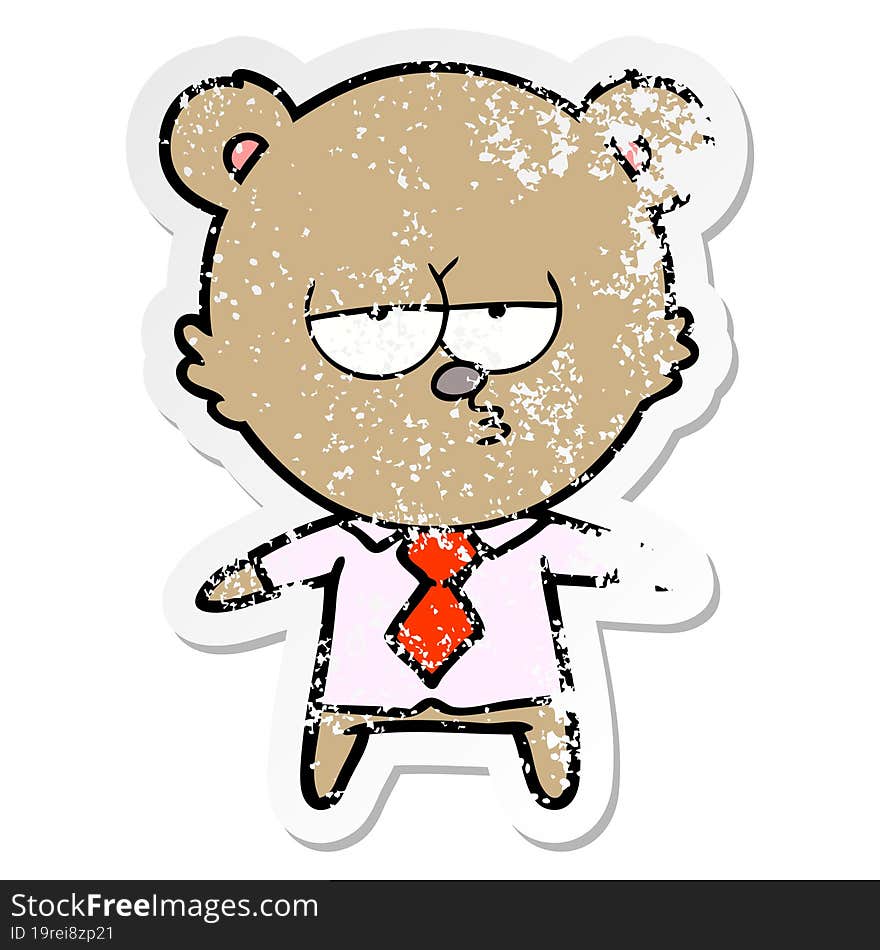 distressed sticker of a bear boss cartoon