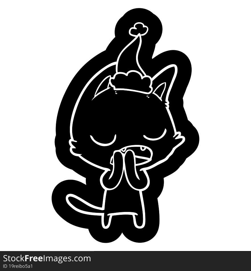 talking cat cartoon icon of a wearing santa hat