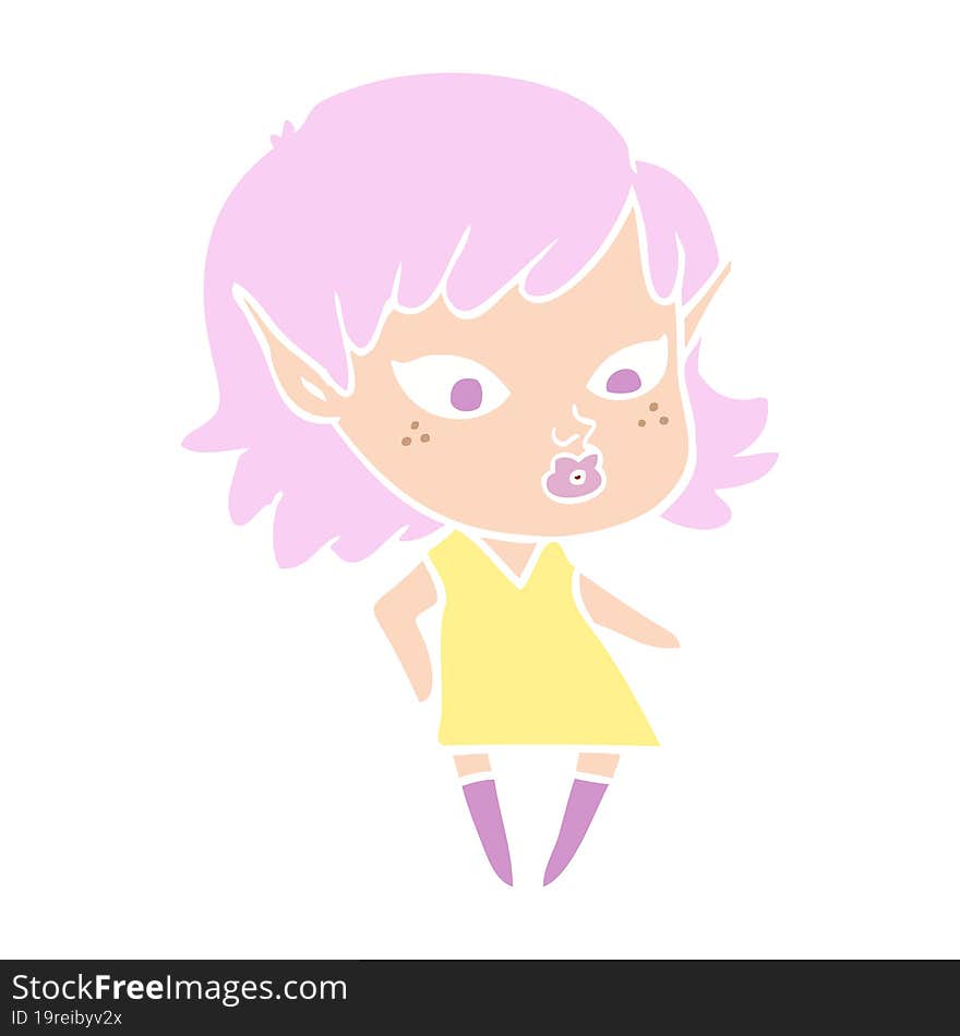 pretty flat color style cartoon elf girl