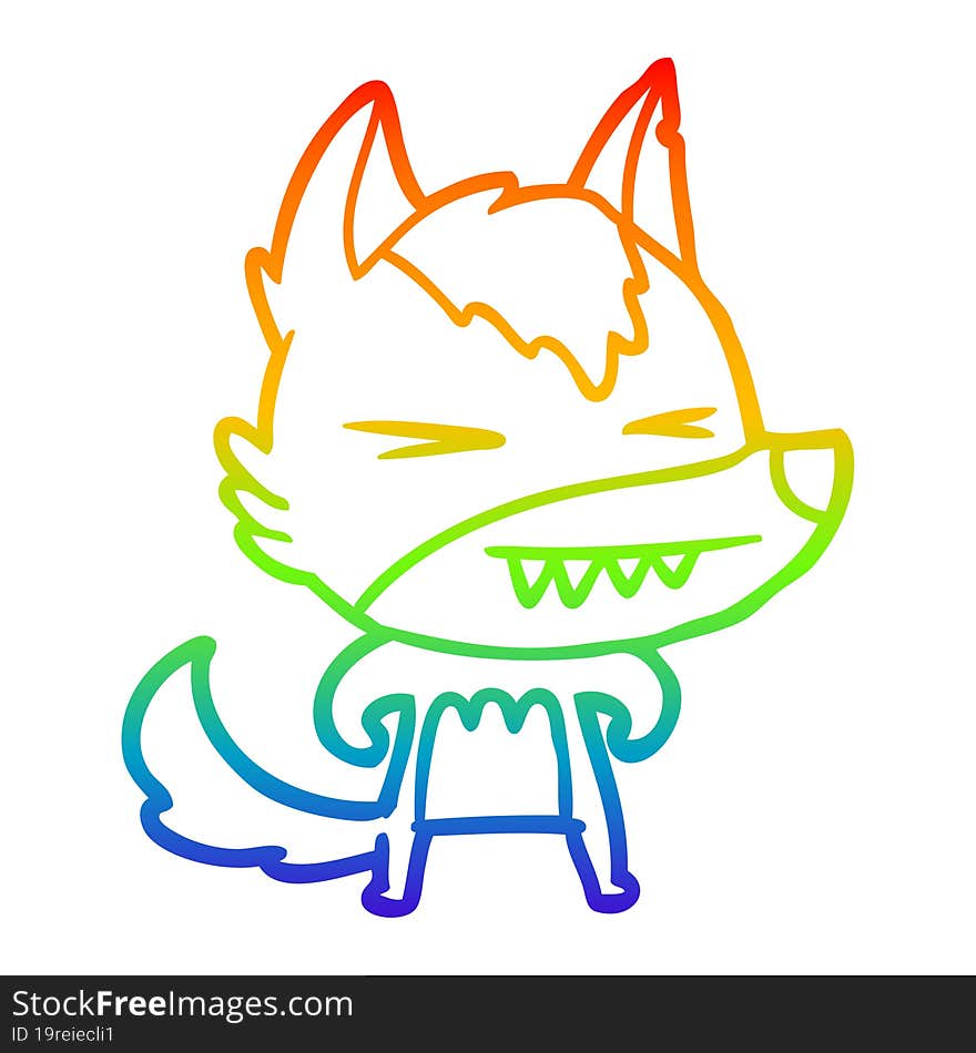 rainbow gradient line drawing of a angry wolf cartoon