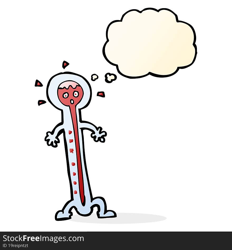 cartoon hot thermometer with thought bubble