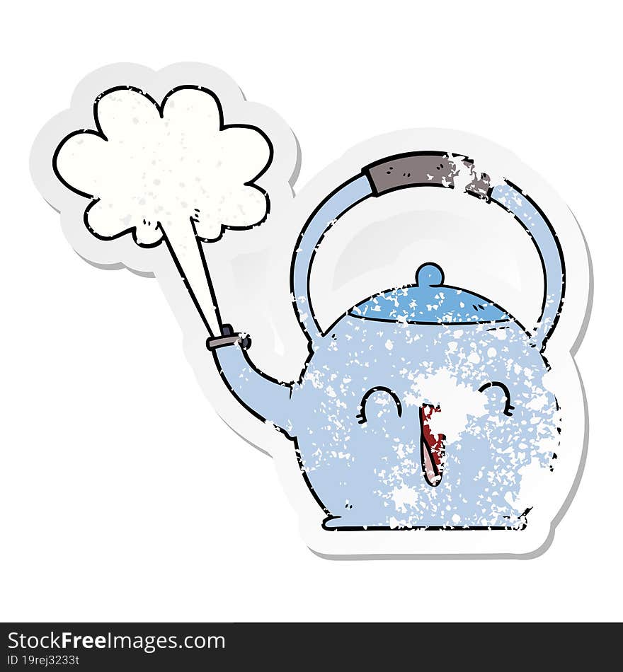 distressed sticker of a cartoon boiling kettle