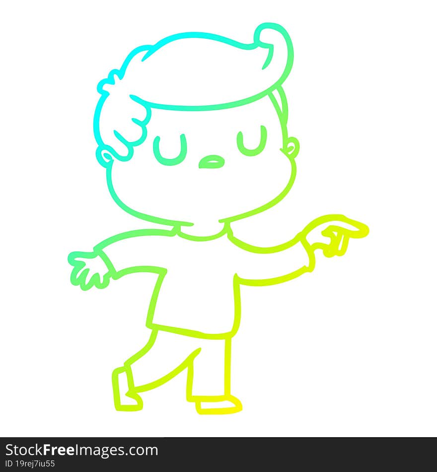 cold gradient line drawing of a cartoon aloof man pointing finger