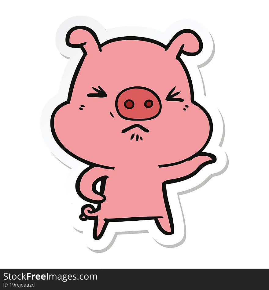 Sticker Of A Cartoon Angry Pig