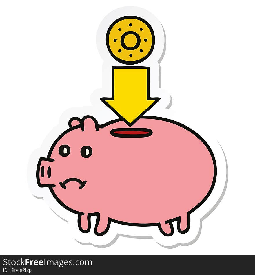 sticker of a cute cartoon piggy bank