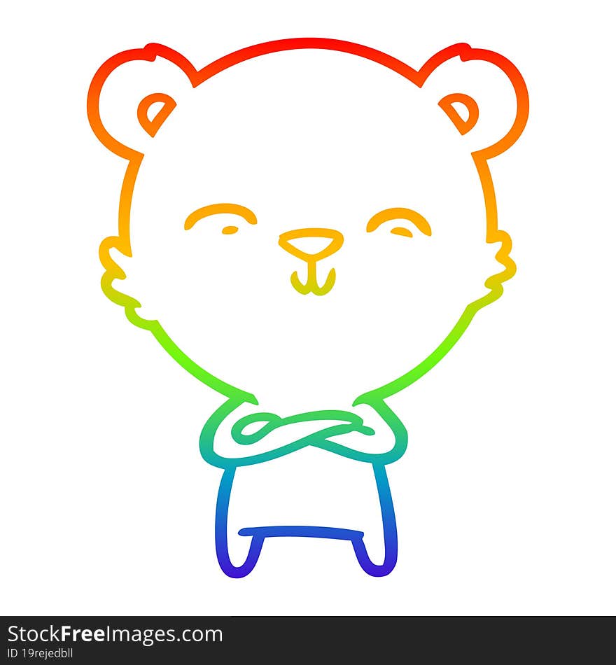 Rainbow Gradient Line Drawing Happy Cartoon Polar Bear