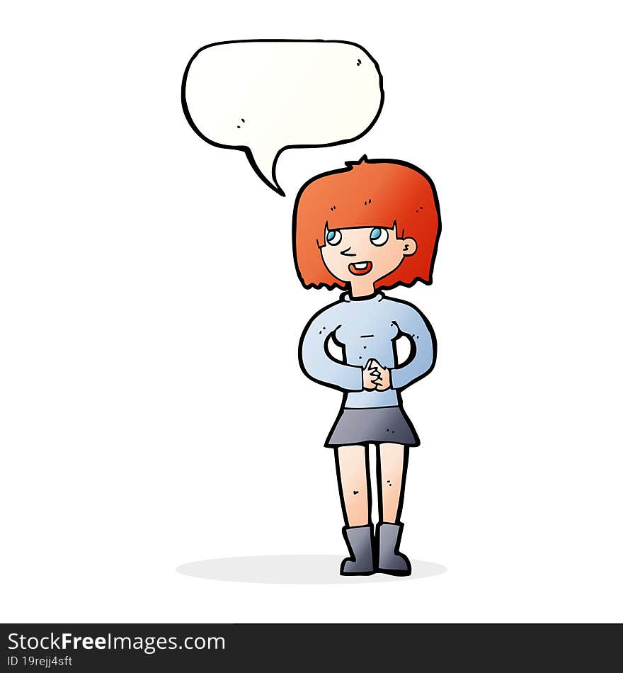 Cartoon Friendly Woman With Speech Bubble