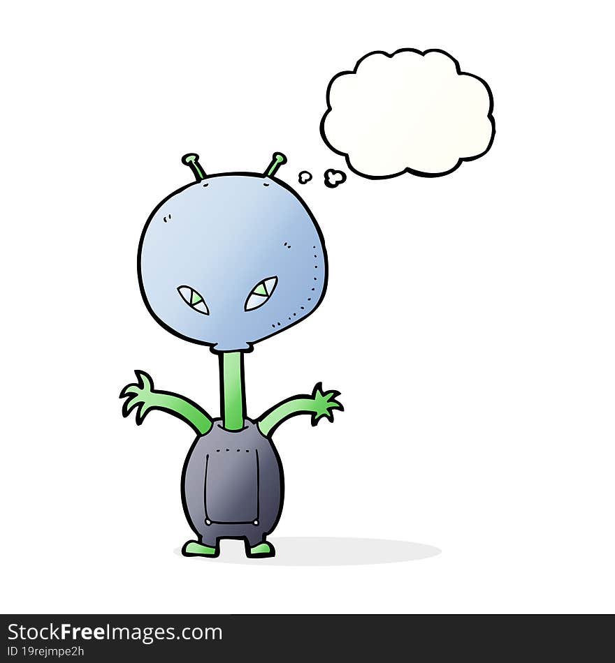 Cartoon Space Alien With Thought Bubble