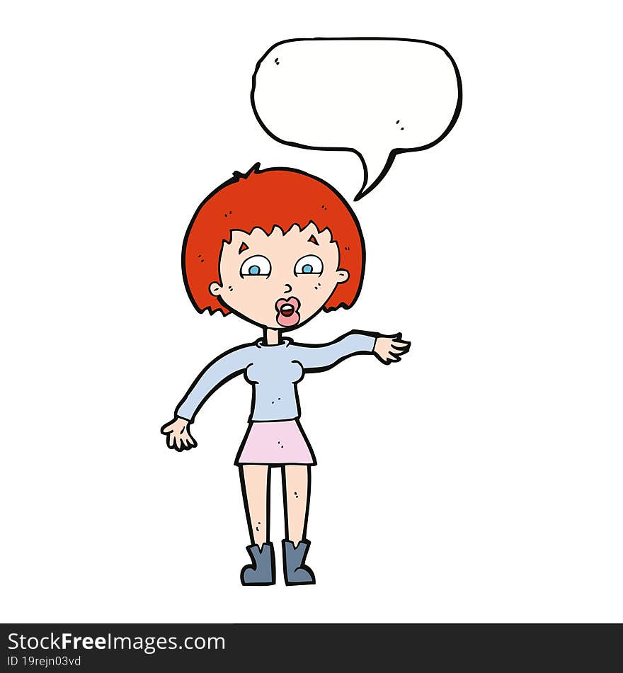 cartoon surprised woman with speech bubble