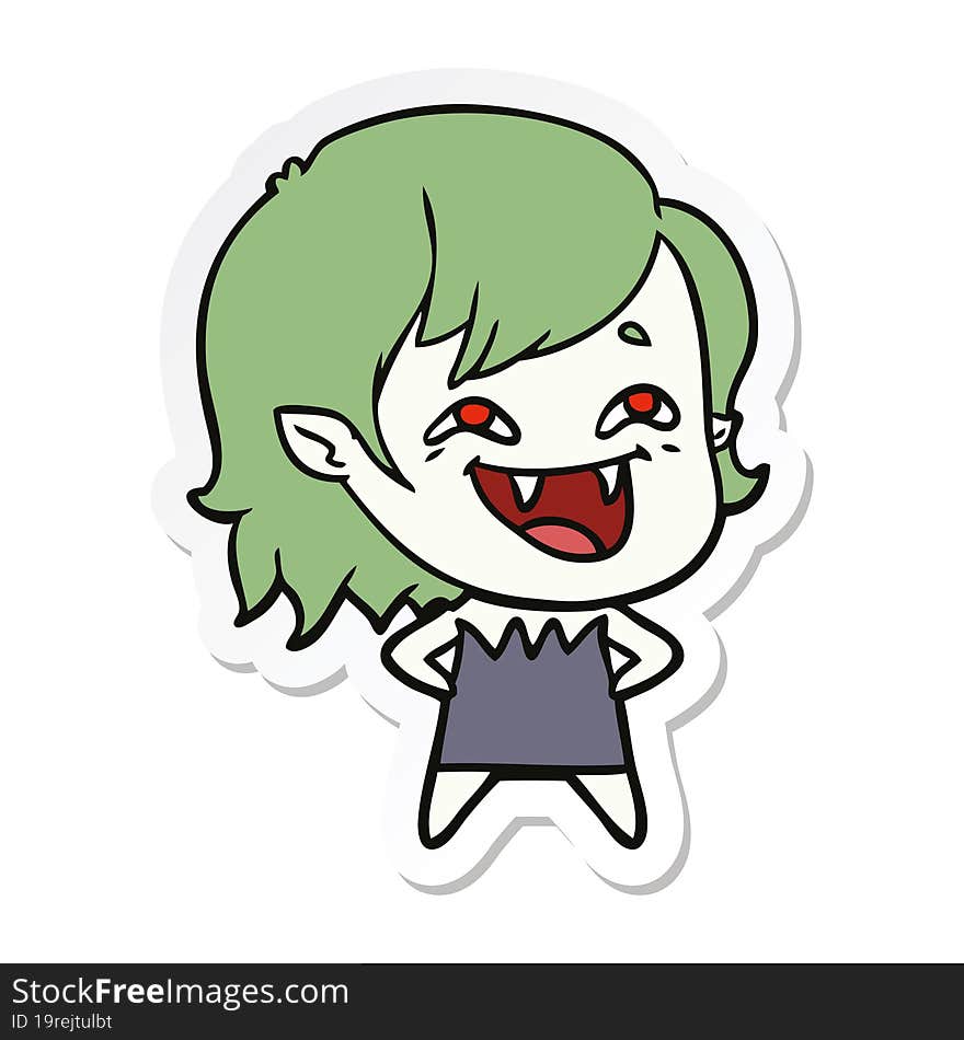 Sticker Of A Cartoon Laughing Vampire Girl