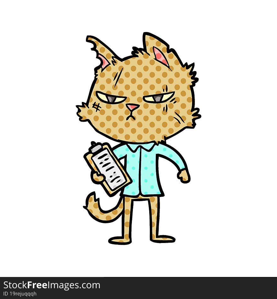 tough cartoon cat with clipboard. tough cartoon cat with clipboard