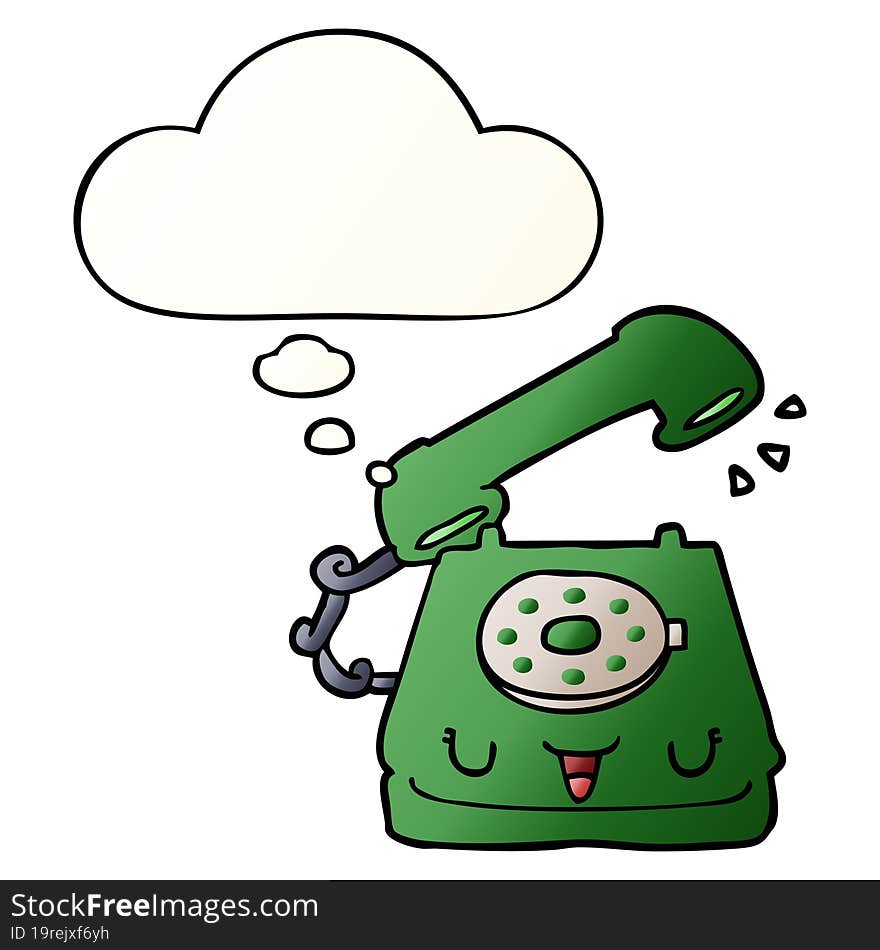 Cute Cartoon Telephone And Thought Bubble In Smooth Gradient Style