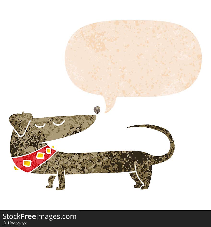 cartoon dog and speech bubble in retro textured style