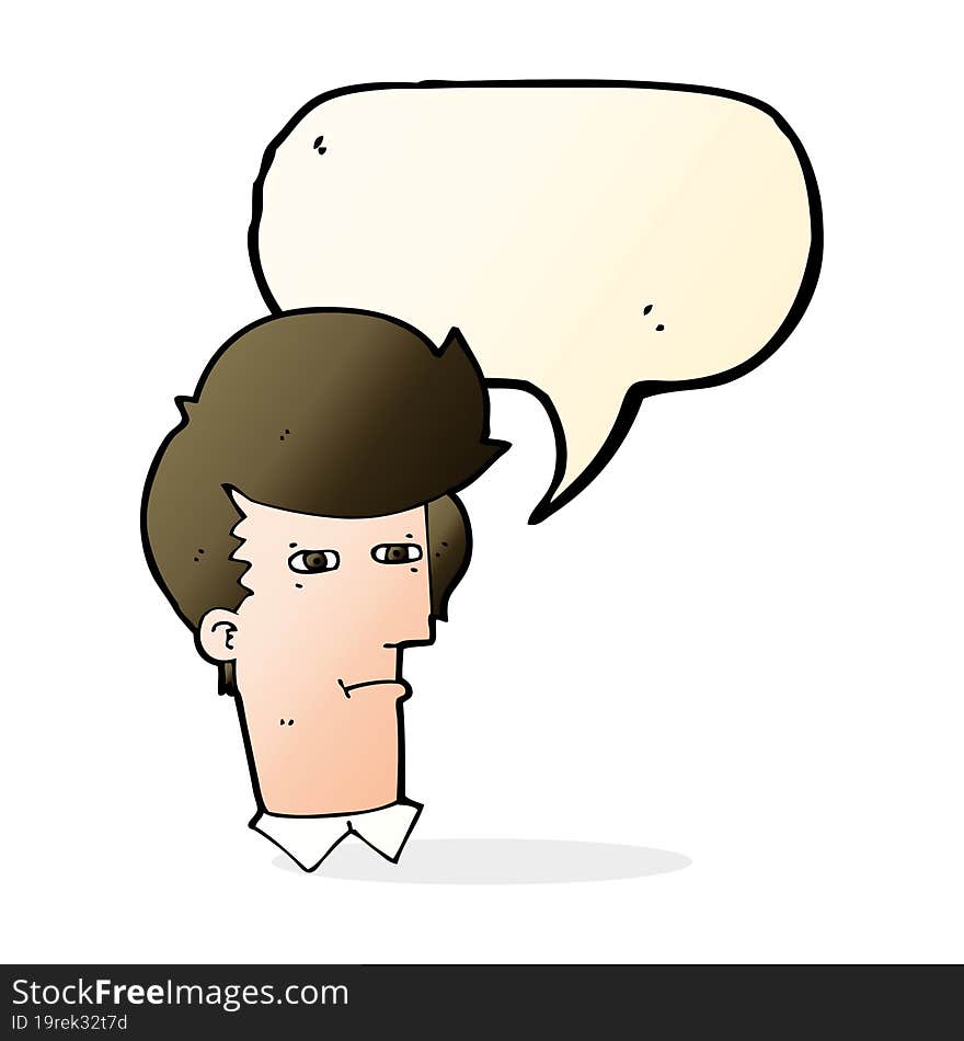 cartoon man narrowing eyes with speech bubble