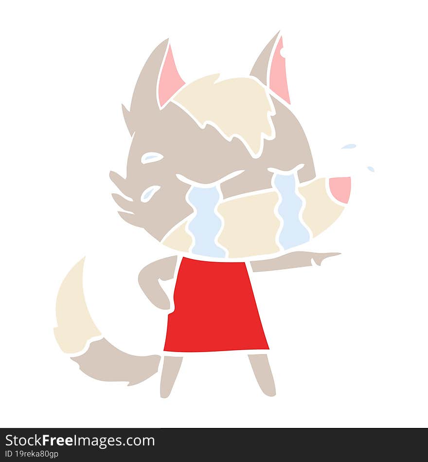 flat color style cartoon crying wolf