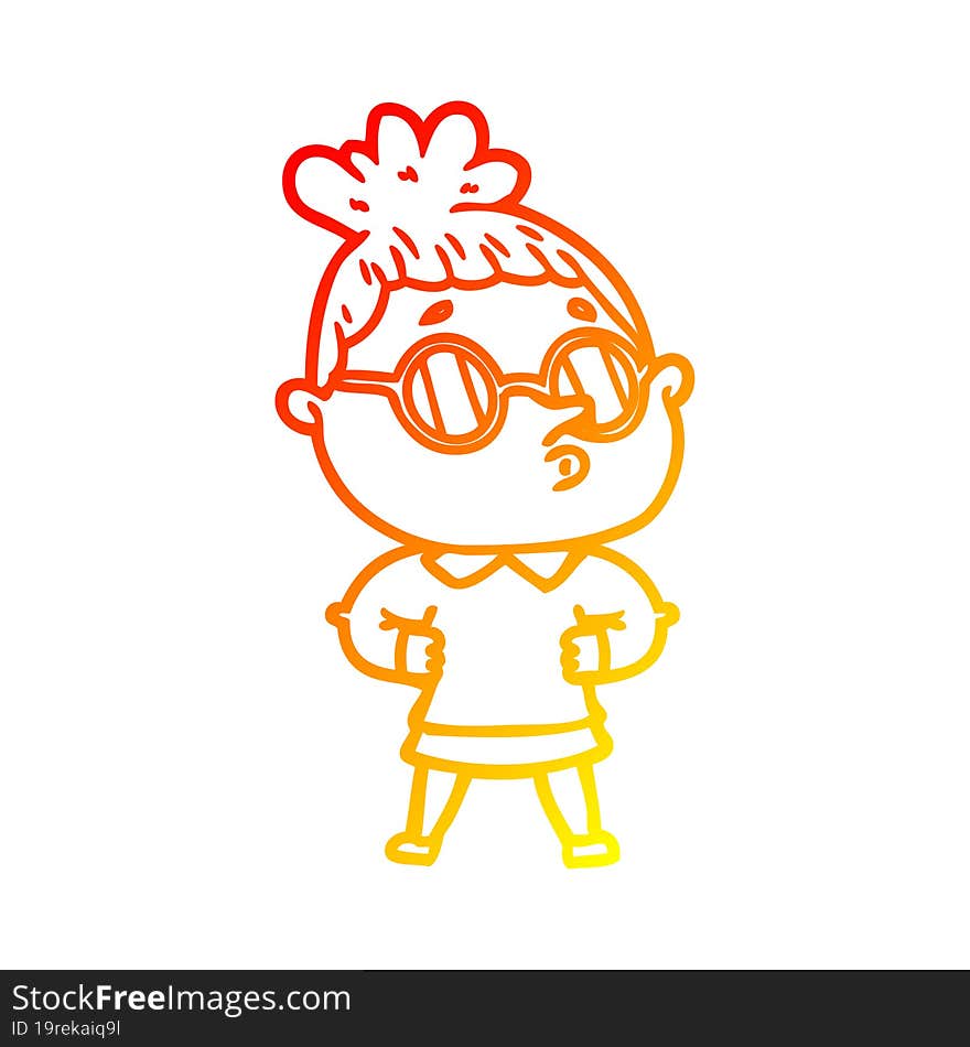 Warm Gradient Line Drawing Cartoon Woman Wearing Glasses