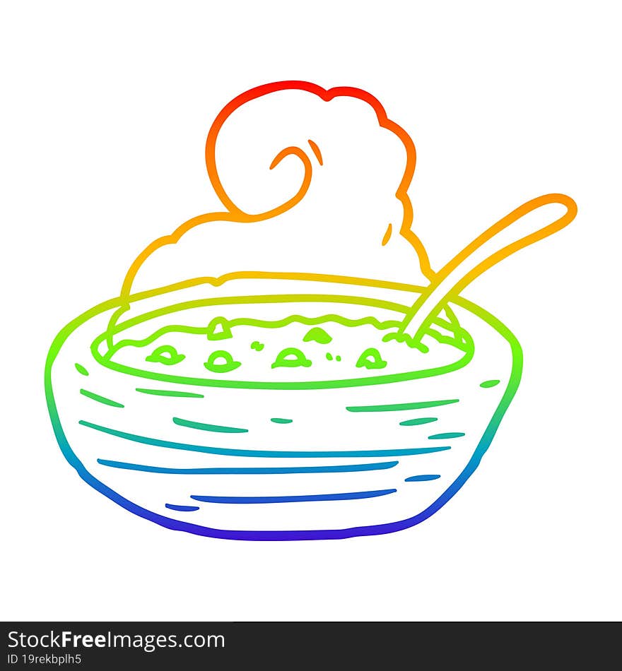 rainbow gradient line drawing hot bowl of broth