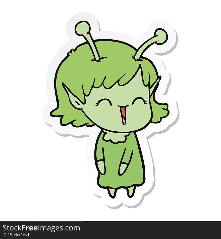 sticker of a cartoon alien girl laughing