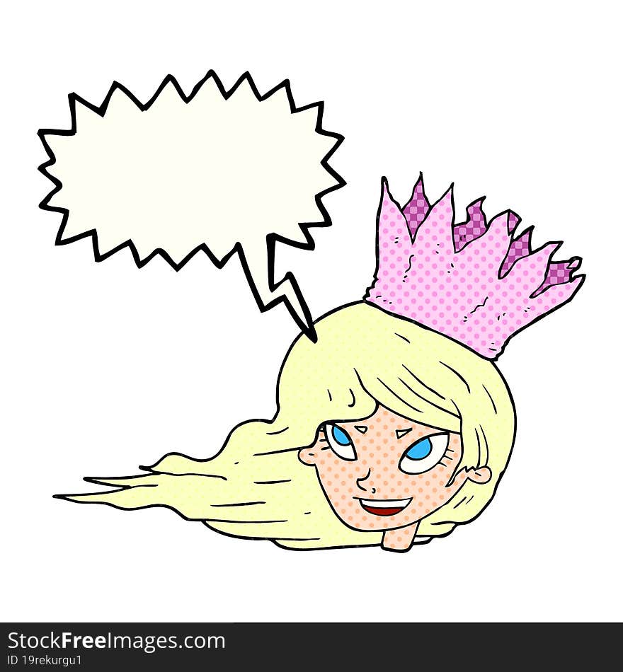 Comic Book Speech Bubble Cartoon Woman With Blowing Hair