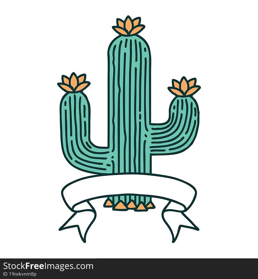 tattoo with banner of a cactus