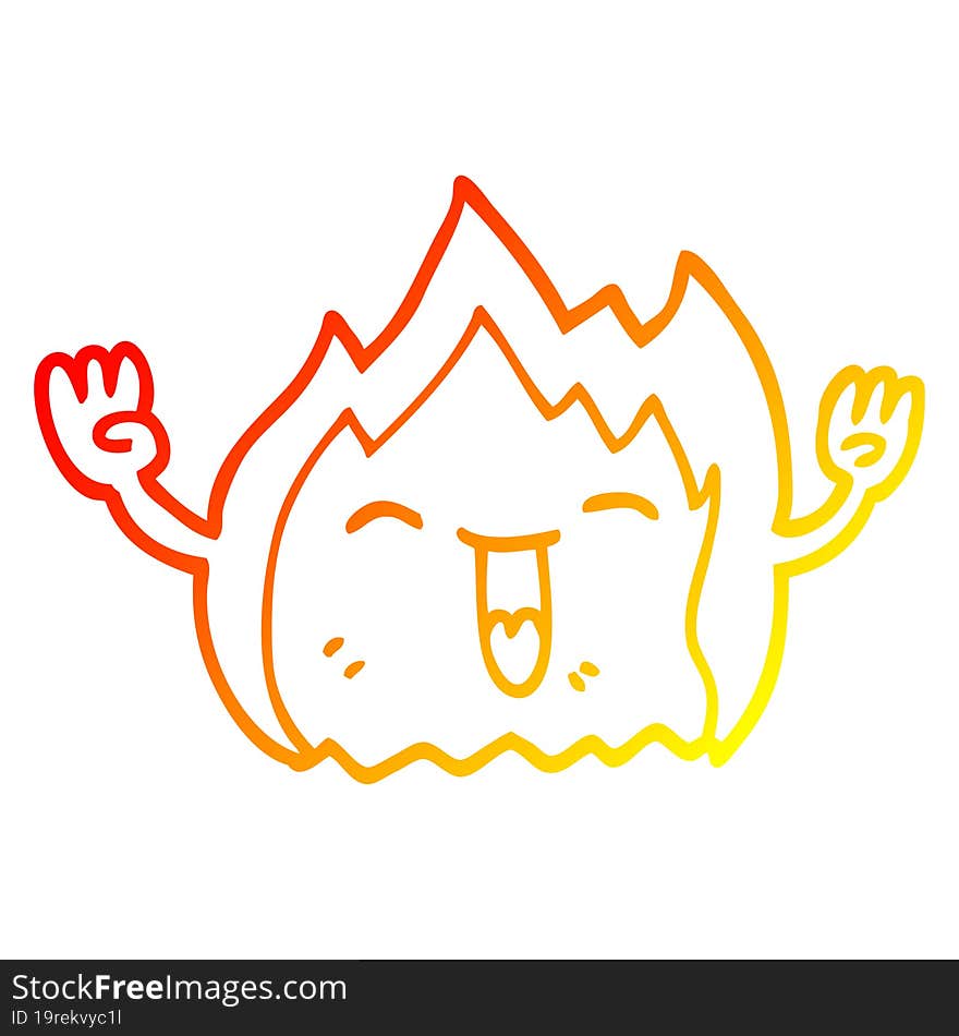 warm gradient line drawing of a cartoon happy red flame