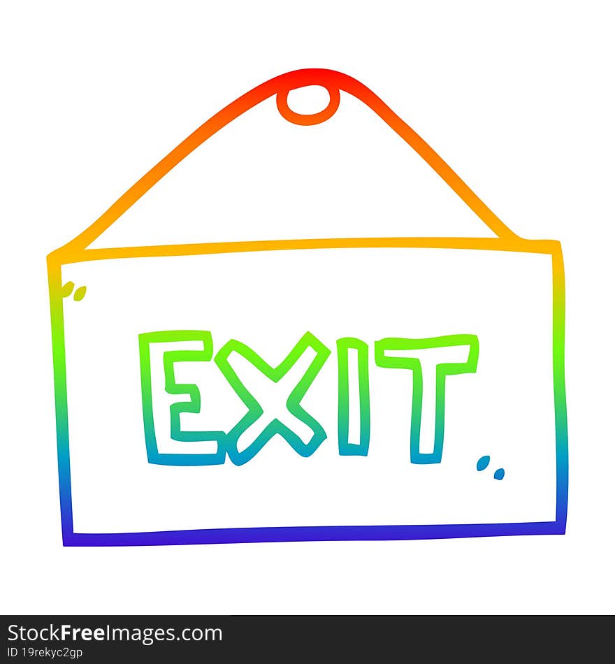 rainbow gradient line drawing of a cartoon exit sign