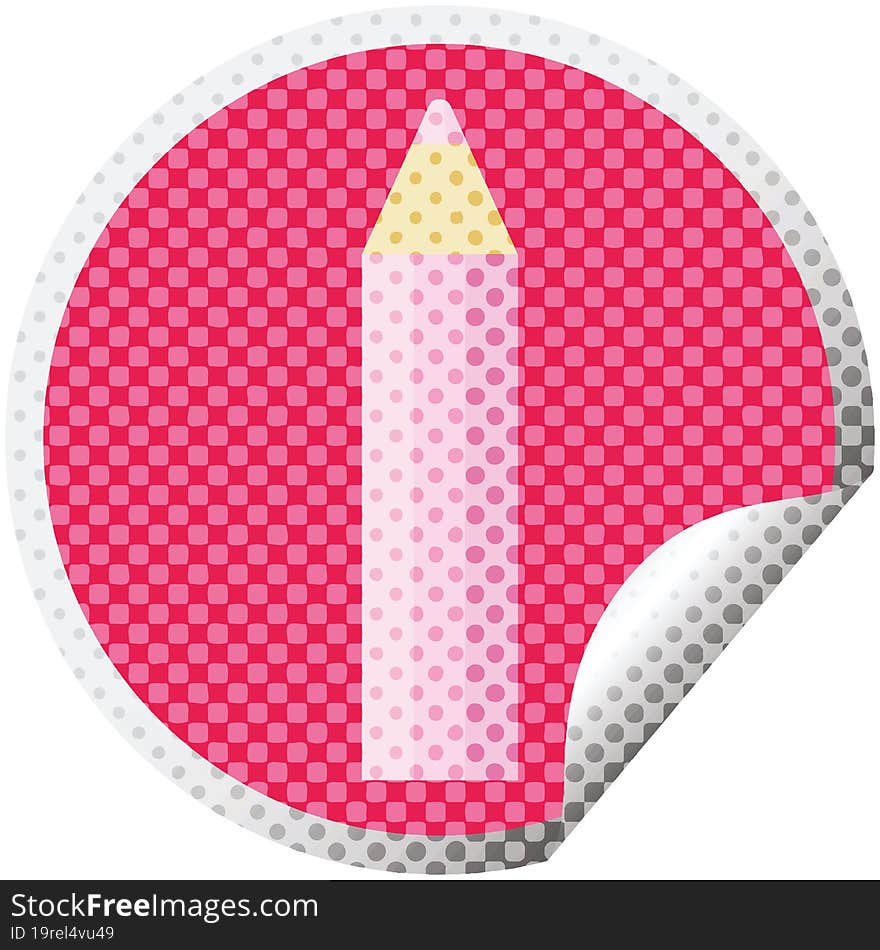 pink coloring pencil graphic vector illustration circular sticker. pink coloring pencil graphic vector illustration circular sticker