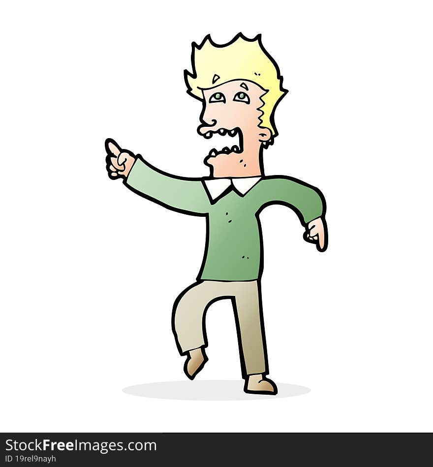 Cartoon Frightened Man Pointing