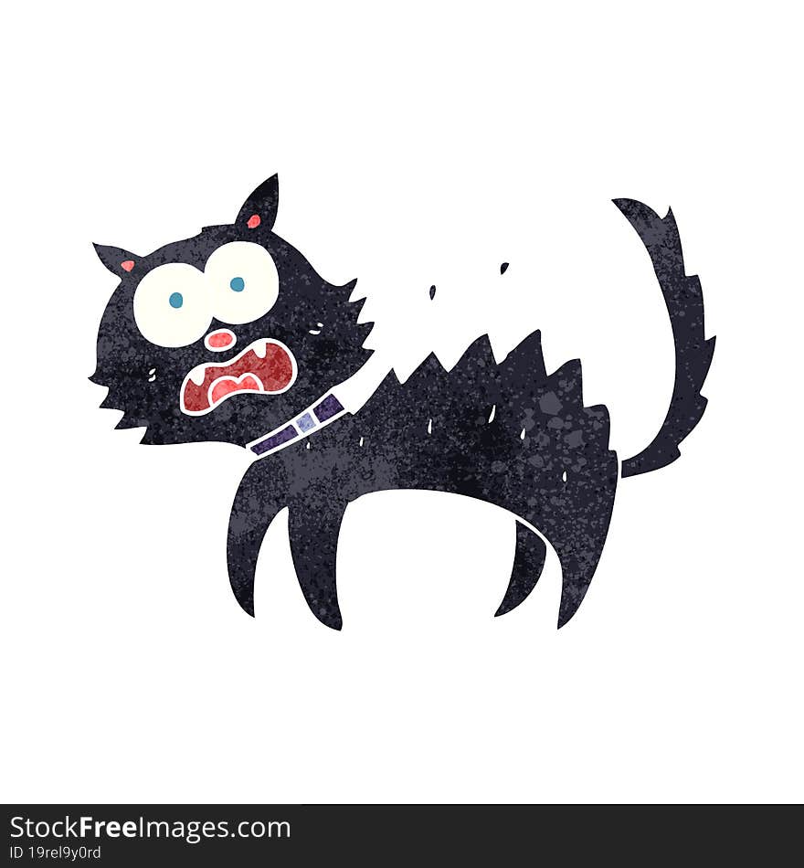 retro cartoon scared black cat