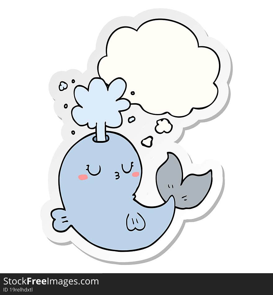 cartoon whale spouting water and thought bubble as a printed sticker