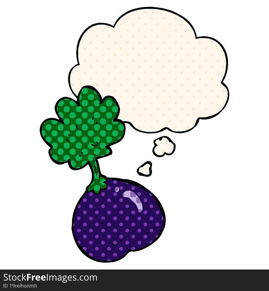 cartoon vegetable and thought bubble in comic book style