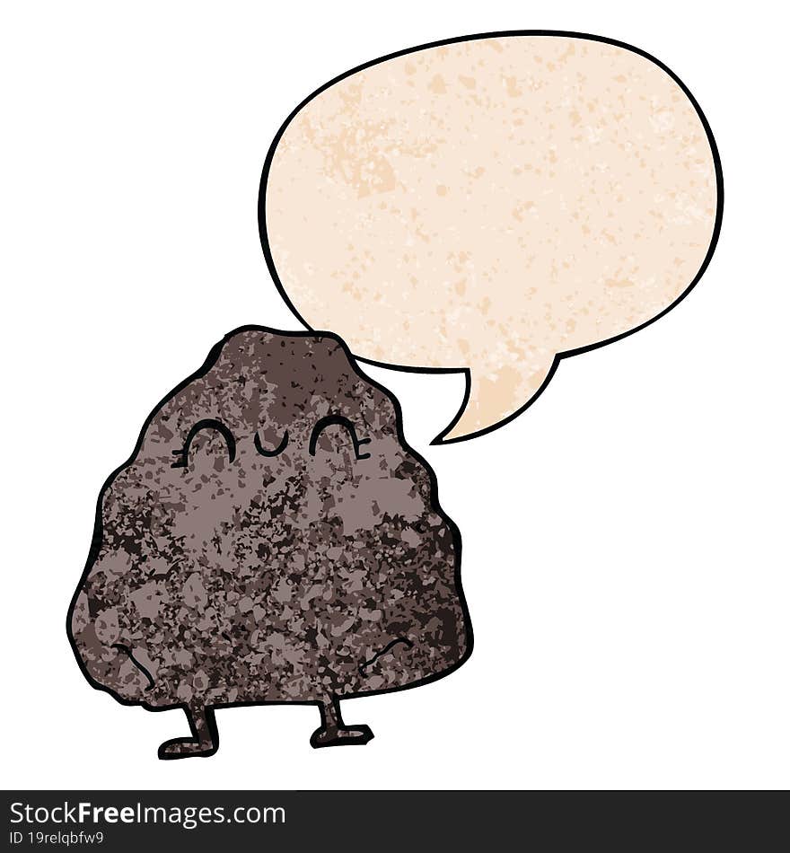 cartoon rock and speech bubble in retro texture style