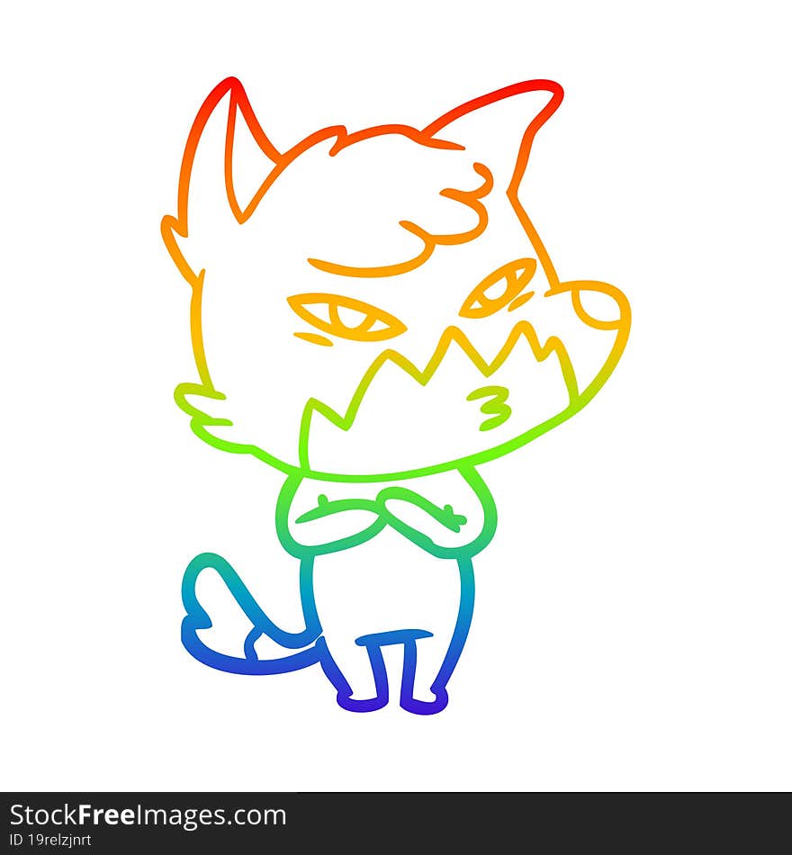 rainbow gradient line drawing clever cartoon fox