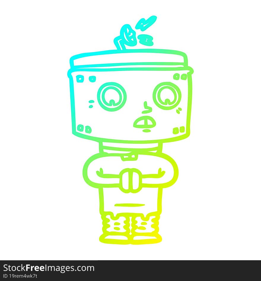 cold gradient line drawing of a cartoon robot