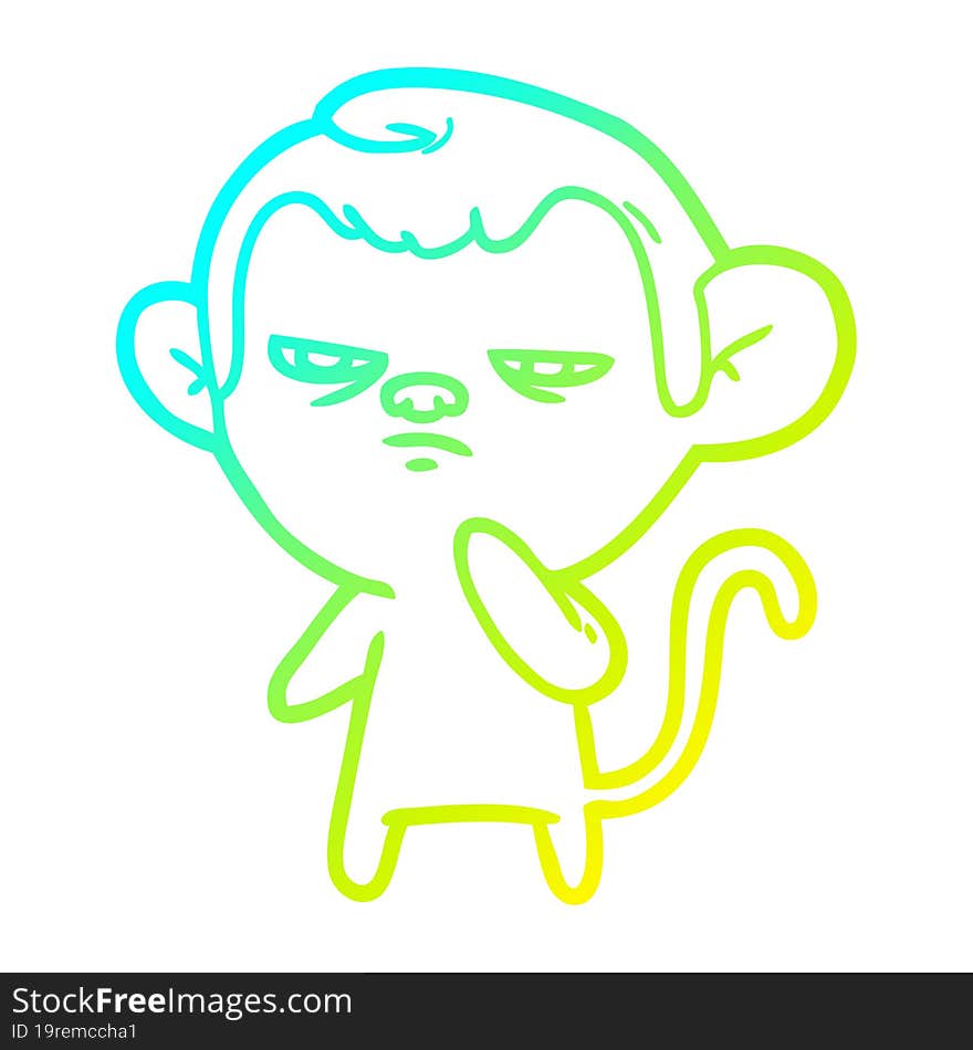 cold gradient line drawing of a cartoon monkey