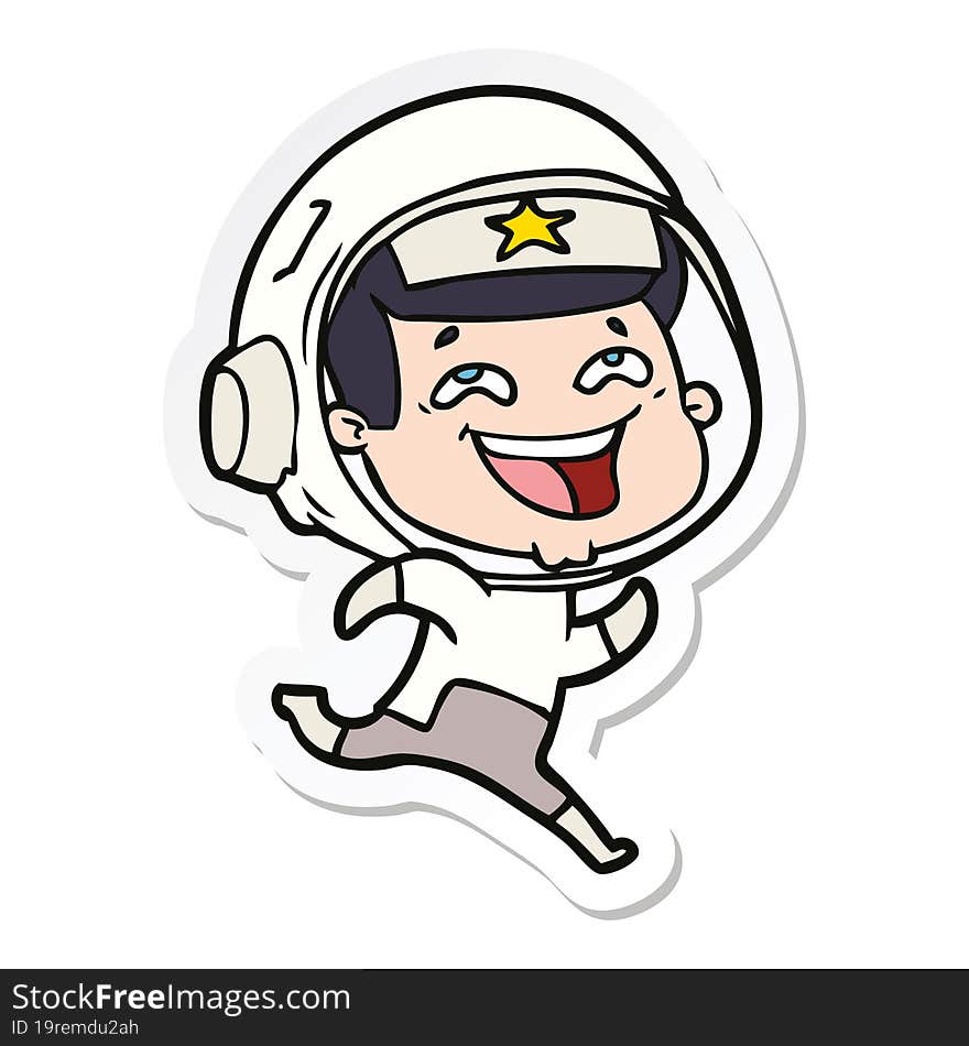 sticker of a cartoon laughing astronaut