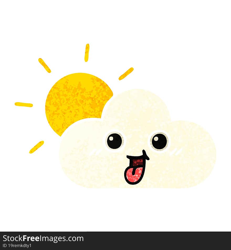 retro illustration style cartoon sun and cloud