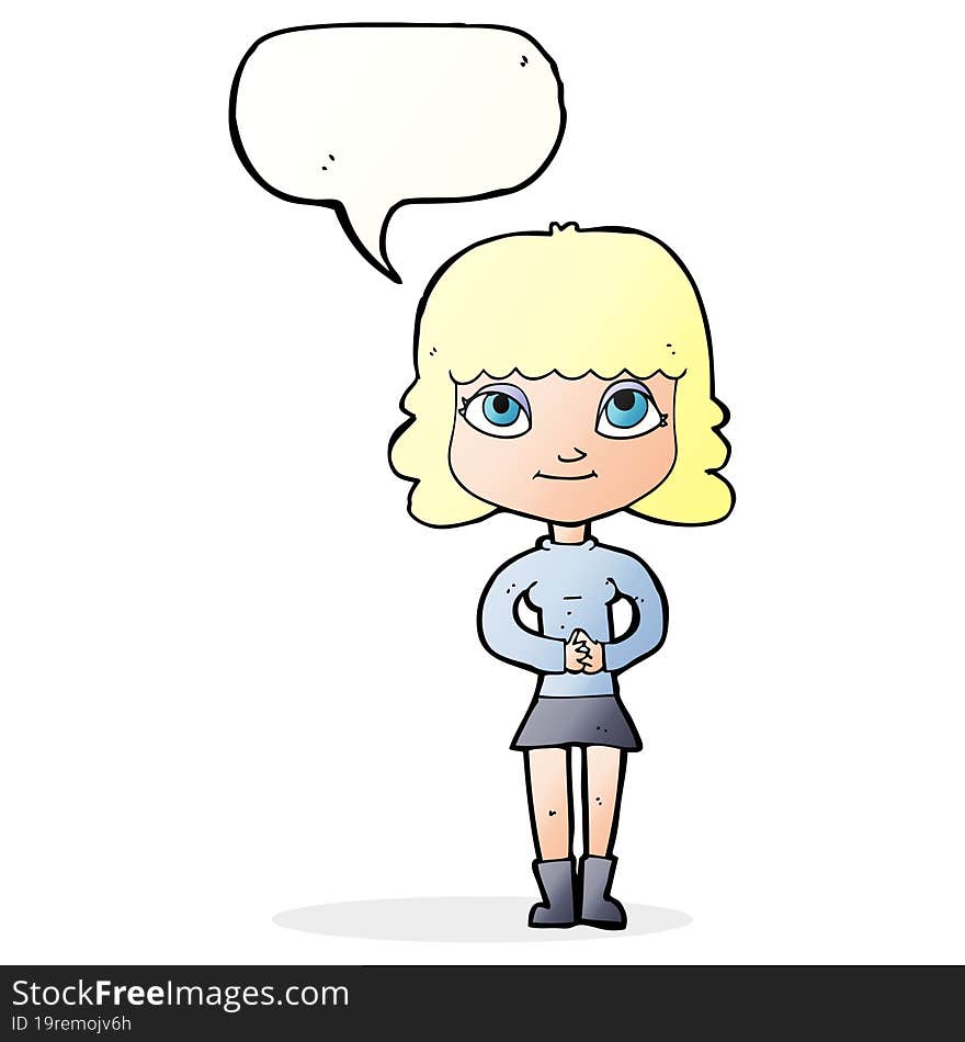 Cartoon Happy Woman With Speech Bubble