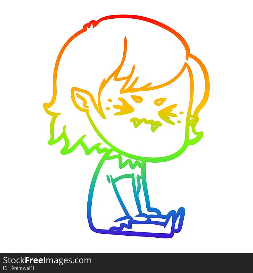 rainbow gradient line drawing annoyed cartoon vampire girl