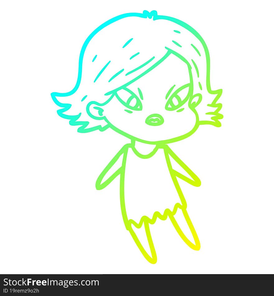 cold gradient line drawing of a cartoon stressed woman