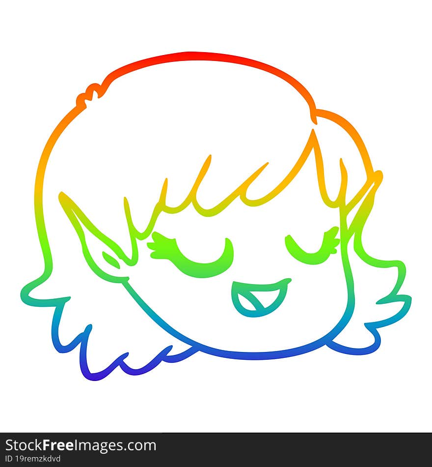 Rainbow Gradient Line Drawing Cartoon Elf Girl